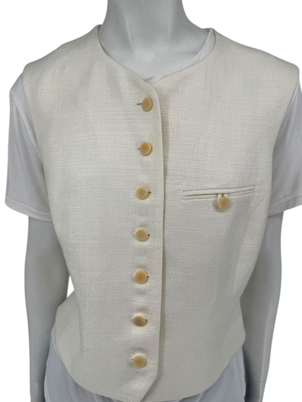 Linda Allard for Ellen Tracy Women’s Ivory Linen-Blend Vest – Size 14