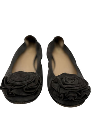 Valentino Garavani Gray Suede Rosette Ballet Flats – Size 36.5