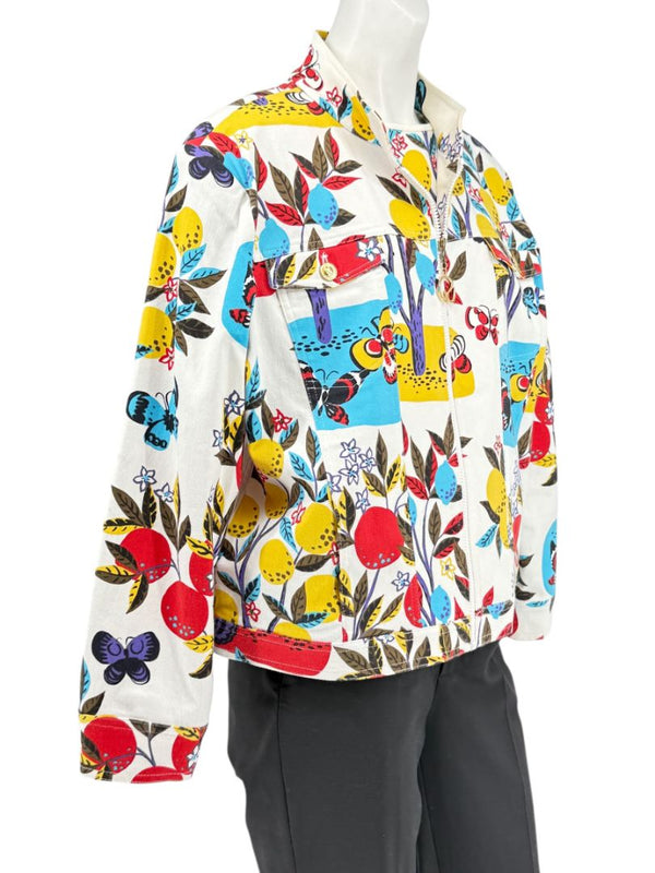 St. John Sport by Marie Gray Fruit & Butterfly Print T-Shirt &amp; Denim-Style Jacket Set – Size XL