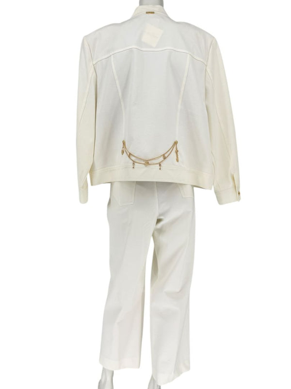 Escada White Stretch Denim Two-Piece Jacket & Pant Suit – Jacket Size XL / Pants Size 16