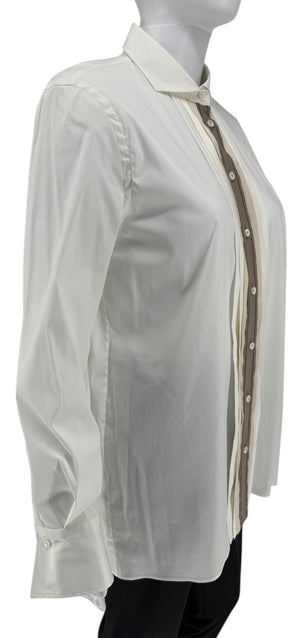 Brunello Cucinelli White Cotton Shirt with Monili Trim – Size L