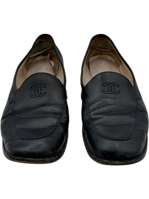 Chanel Black Leather Square Toe Loafers – Size 40