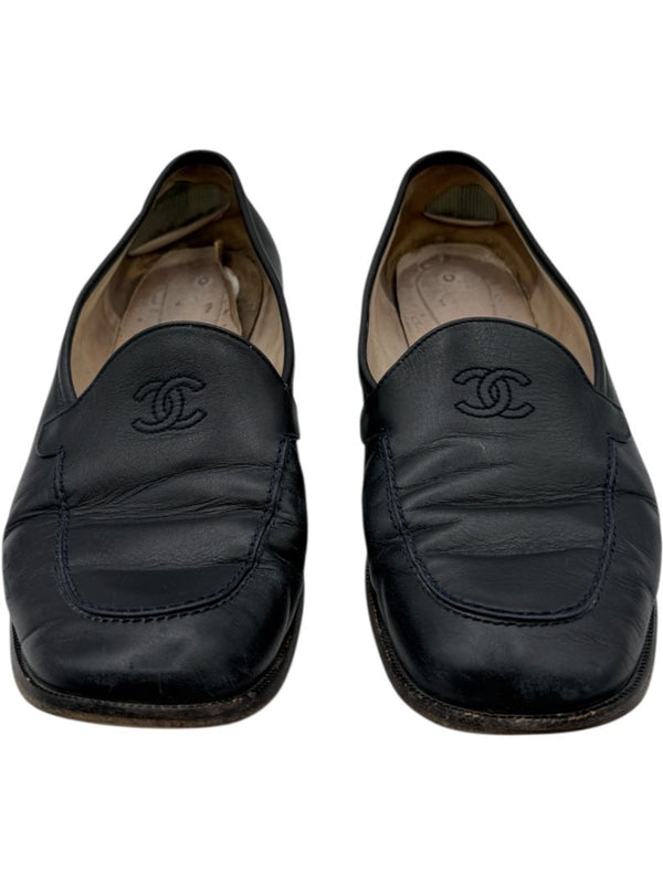 Chanel Black Leather Square Toe Loafers – Size 40