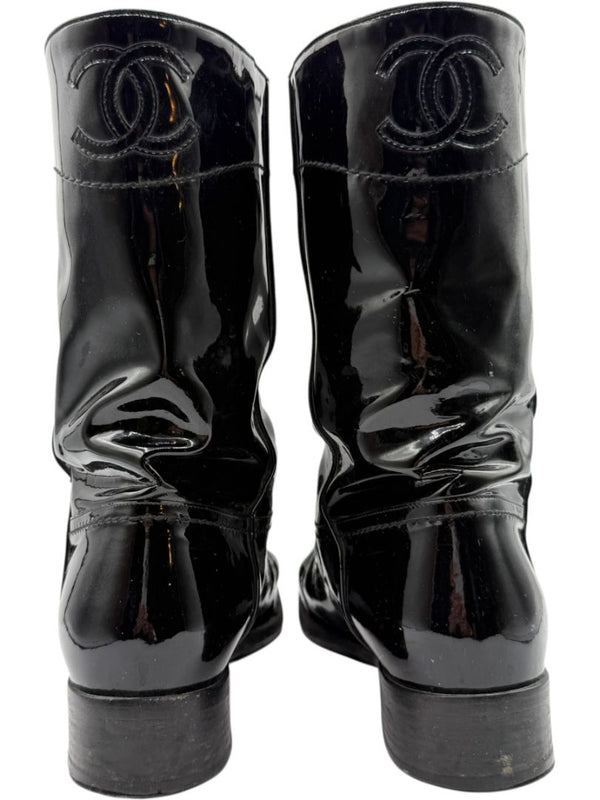 Chanel Western-Inspired Patent Leather Boots – Size 41