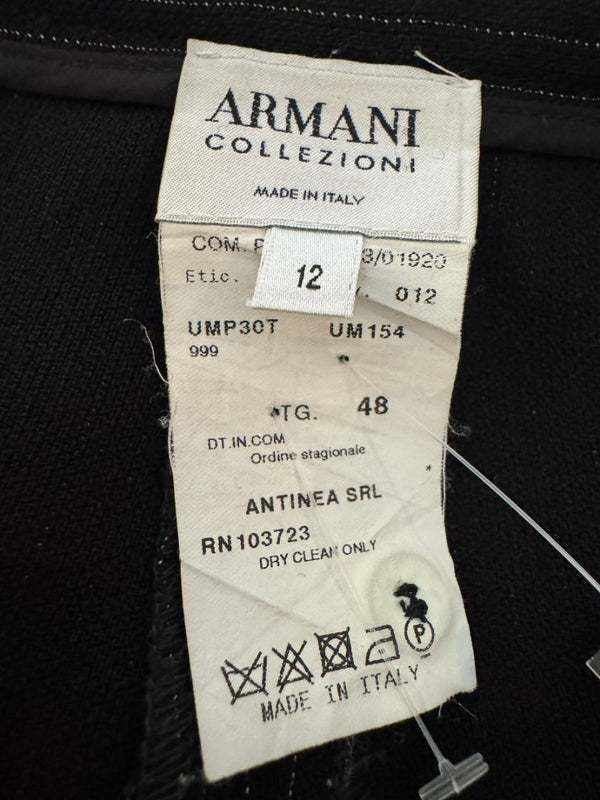 Armani Collezioni Black Pinstripe Virgin Wool Blend Dress Pants – Made in Italy – Size 48 / US 12