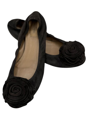 Valentino Garavani Gray Suede Rosette Ballet Flats – Size 36.5