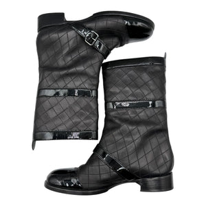Chanel Quilted Calfskin & Patent Leather Mid-Calf Boots – Size 40 (EU)