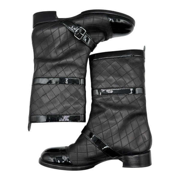 Chanel Quilted Calfskin & Patent Leather Mid-Calf Boots – Size 40 (EU)