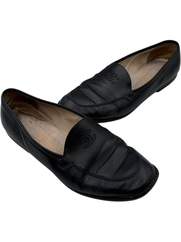 Chanel Black Leather Square Toe Loafers – Size 40