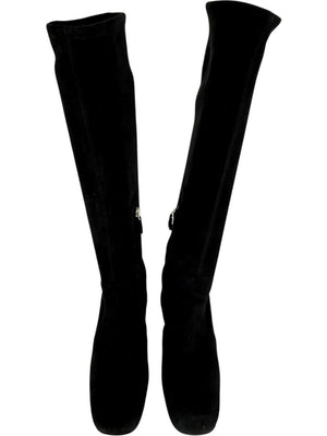 Prada Black Suede Block Heel Knee Boots – Size 39