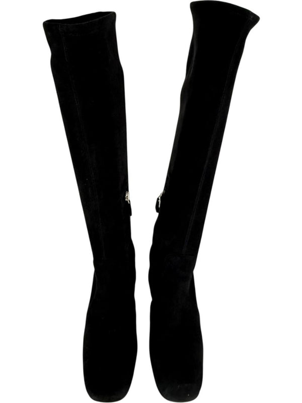 Prada Black Suede Block Heel Knee Boots – Size 39