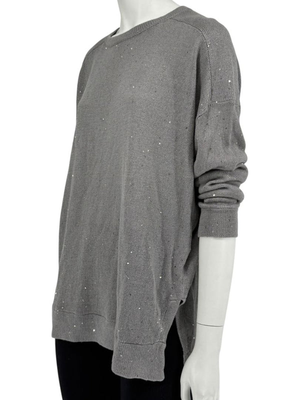 Brunello Cucinelli Grey Linen & Silk Sequin Sweater – Size L