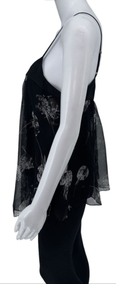Rebecca Taylor Black Dandelion-Print Chiffon Camisole – Size 8 – NWT