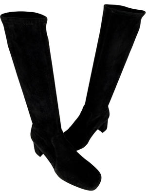 Prada Black Suede Block Heel Knee Boots – Size 39