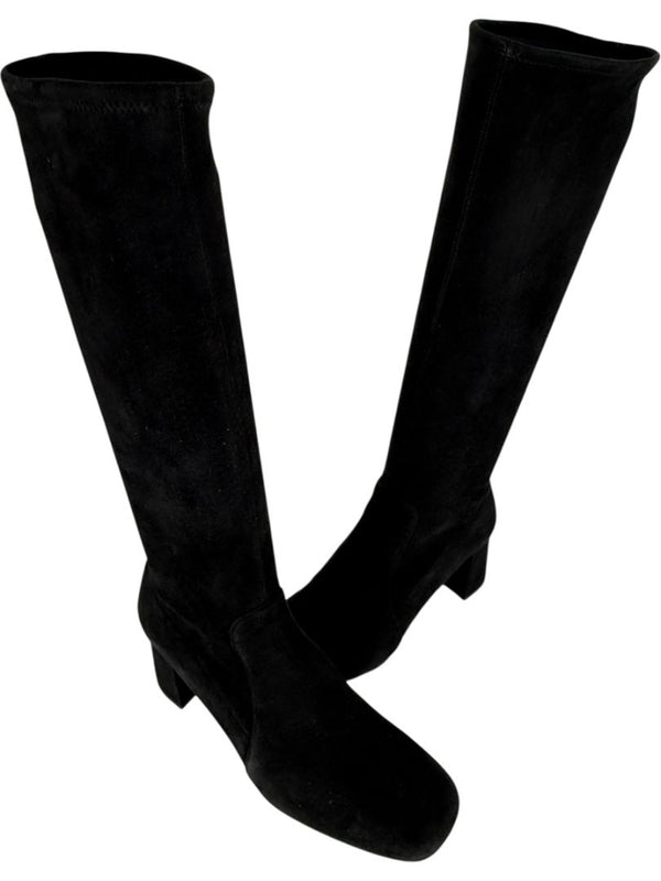 Prada Black Suede Block Heel Knee Boots – Size 39