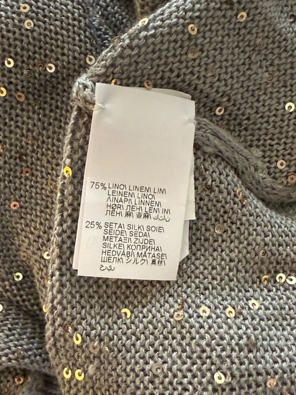 Brunello Cucinelli Grey Linen & Silk Sequin Sweater – Size L