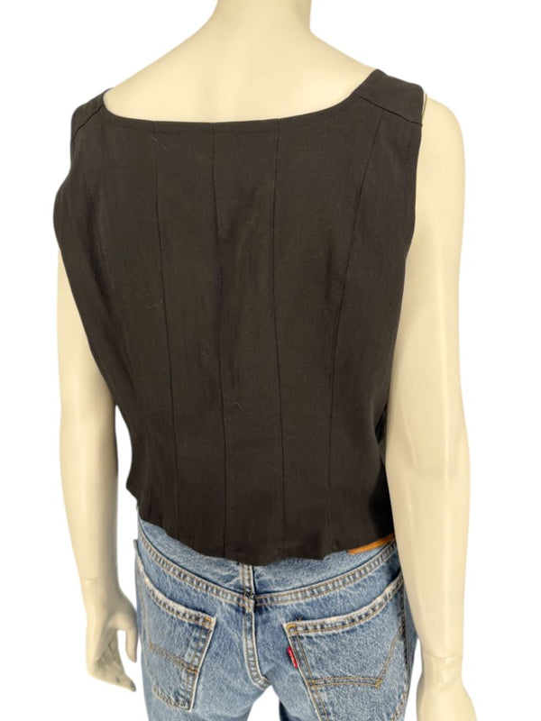 Ivan Grundahl Black Structured Hook-Front Corset Top – Size 44