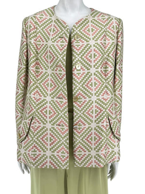Bill Blass Three-Piece Green & Geometric Jacket Pant Set – XL
