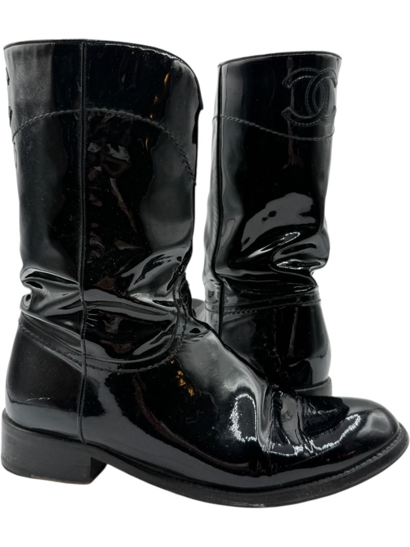 Chanel Western-Inspired Patent Leather Boots – Size 41
