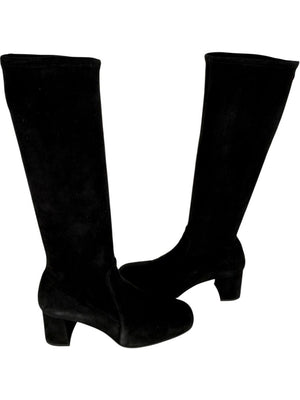 Prada Black Suede Block Heel Knee Boots – Size 39