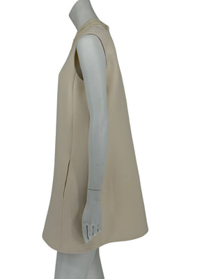 Christian Dior Ivory Wool Silk Blend Crepe Shift Mini Dress- Collared, Sleeveless Size 42/10