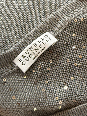 Brunello Cucinelli Grey Linen & Silk Sequin Sweater – Size L
