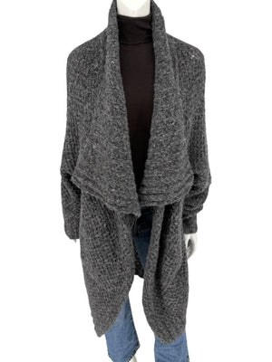 Donna Karan Charcoal Grey Wool-Blend Drape Cardigan – Size L (US Large)