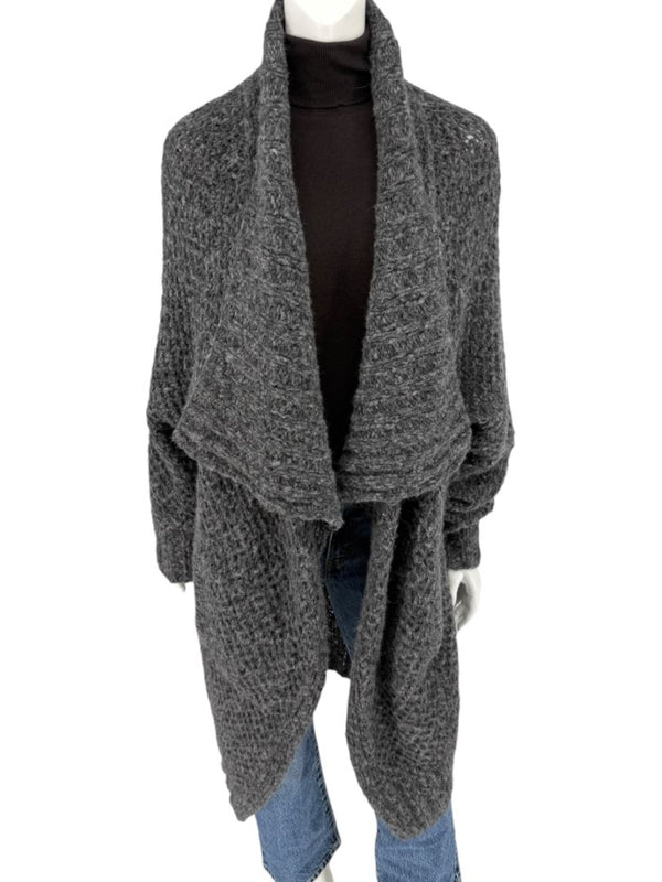 Donna Karan Charcoal Grey Wool-Blend Drape Cardigan – Size L (US Large)
