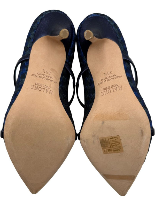 Malone Souliers Navy Basketweave Cutout Heels – Size 39.5