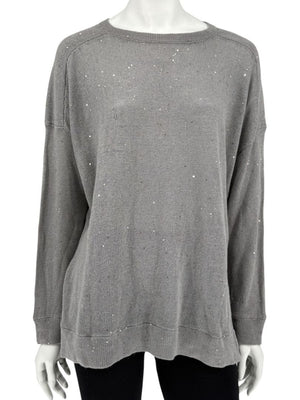 Brunello Cucinelli Grey Linen & Silk Sequin Sweater – Size L