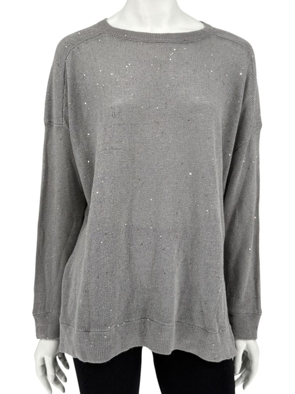 Brunello Cucinelli Grey Linen & Silk Sequin Sweater – Size L