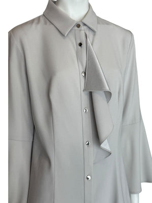 Pamella Roland Light Grey Ruffle Front Blouse – Large