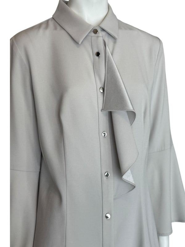 Pamella Roland Light Grey Ruffle Front Blouse – Large