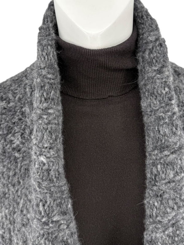 Donna Karan Charcoal Grey Wool-Blend Drape Cardigan – Size L (US Large)