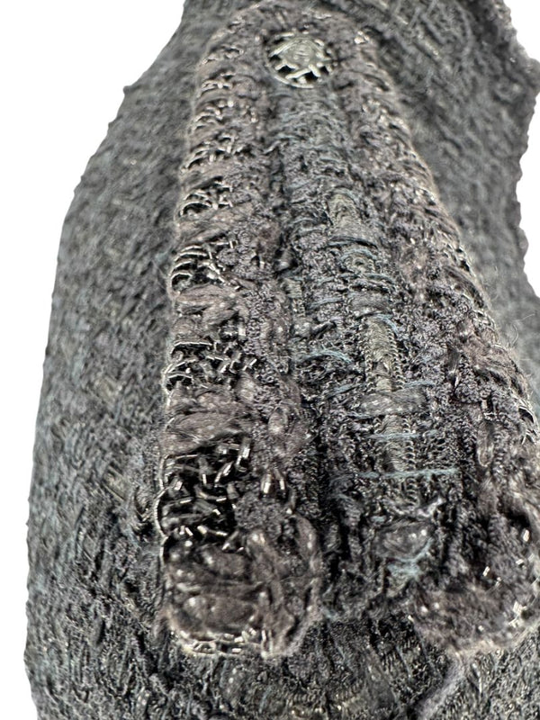 Chanel Women’s Black Textured Tweed Military-Inspired Jacket – Size 44