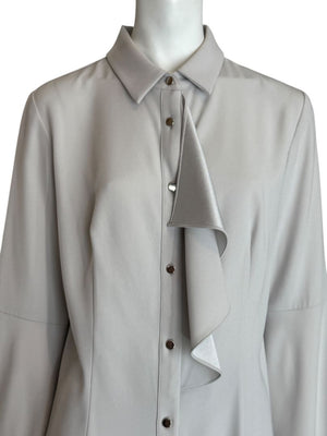 Pamella Roland Light Grey Ruffle Front Blouse – Large