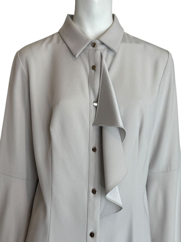 Pamella Roland Light Grey Ruffle Front Blouse – Large