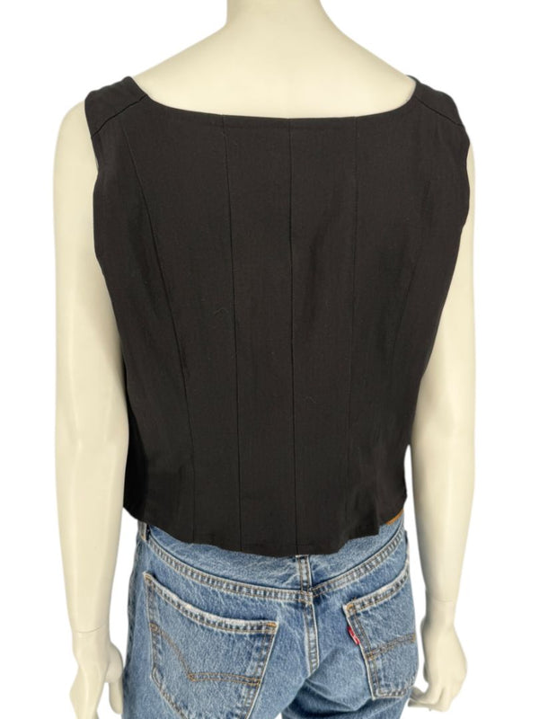 Ivan Grundahl Black Structured Hook-Front Corset Top – Size 44