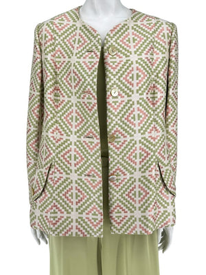 Bill Blass Three-Piece Green & Geometric Jacket Pant Set – XL