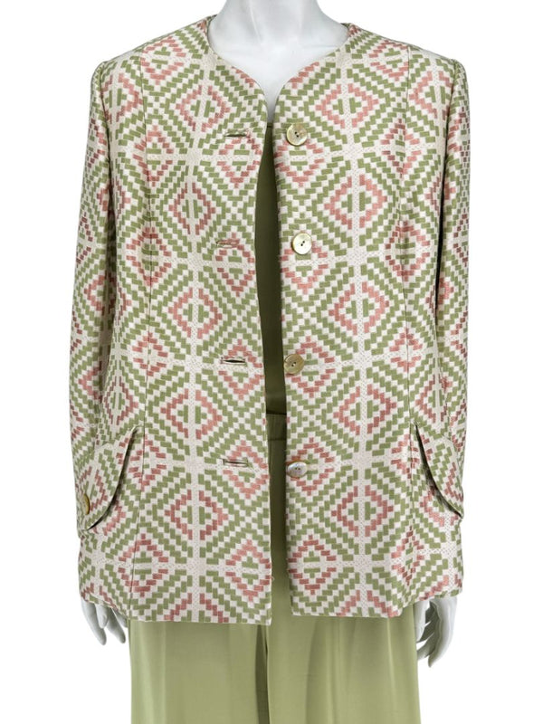 Bill Blass Three-Piece Green & Geometric Jacket Pant Set – XL