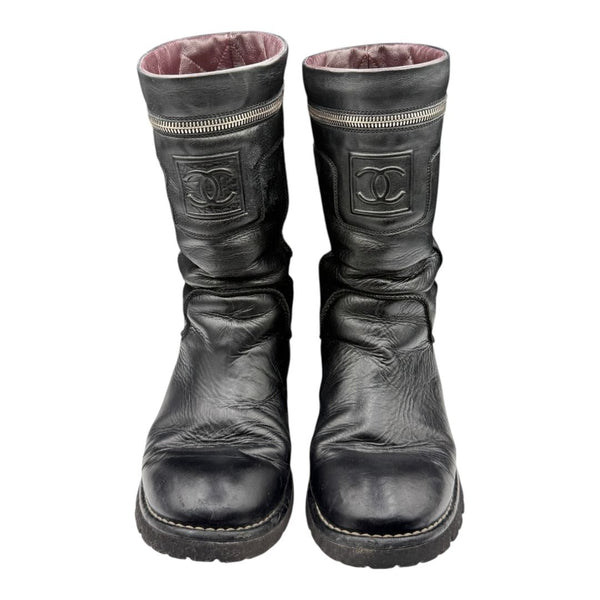 Chanel Leather Mid-Calf Moto Boots – Size 40.5