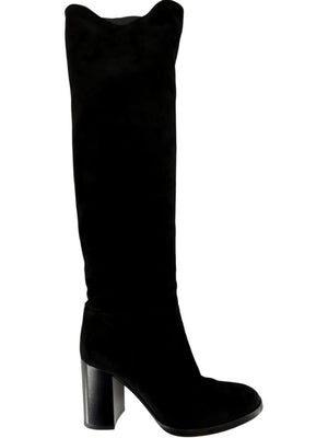 Gianvito Rossi Black Suede Block Heel Knee Boots – Size 39.5