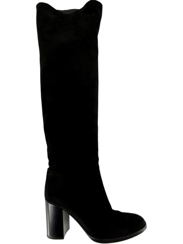 Gianvito Rossi Black Suede Block Heel Knee Boots – Size 39.5
