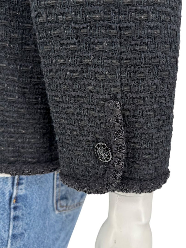Chanel Women’s Black Textured Tweed Military-Inspired Jacket – Size 44