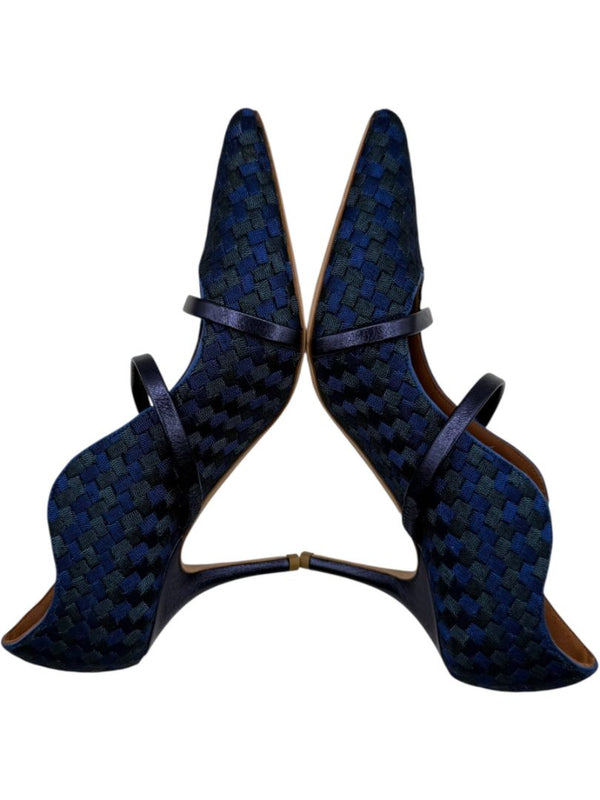 Malone Souliers Navy Basketweave Cutout Heels – Size 39.5