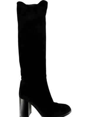 Gianvito Rossi Black Suede Block Heel Knee Boots – Size 39.5