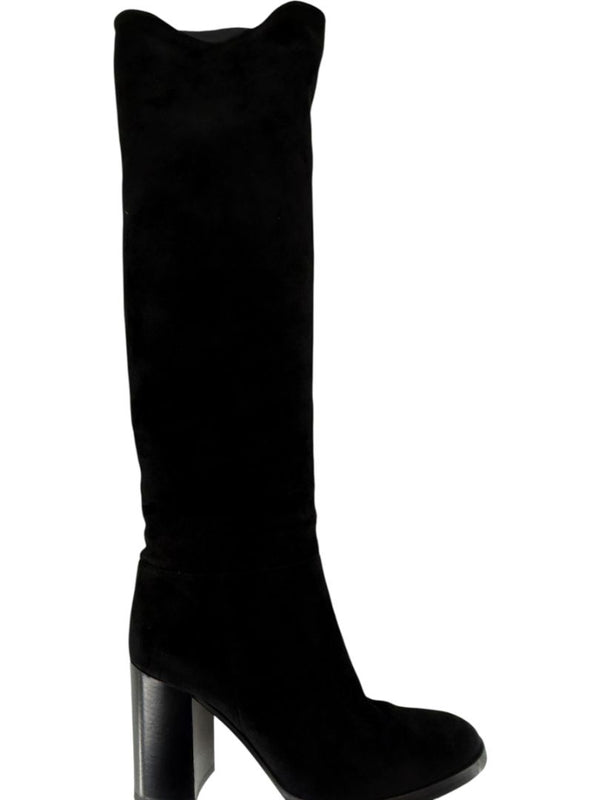 Gianvito Rossi Black Suede Block Heel Knee Boots – Size 39.5