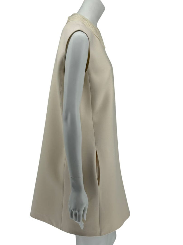 Christian Dior Ivory Wool Silk Blend Crepe Shift Mini Dress- Collared, Sleeveless Size 42/10