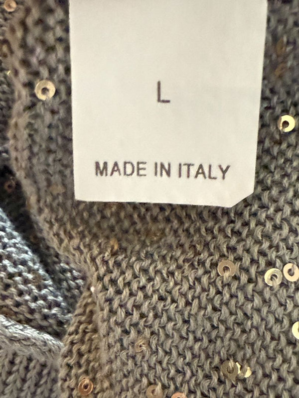 Brunello Cucinelli Grey Linen & Silk Sequin Sweater – Size L