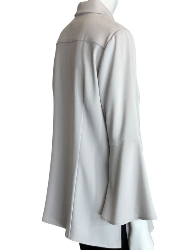 Pamella Roland Light Grey Ruffle Front Blouse – Large